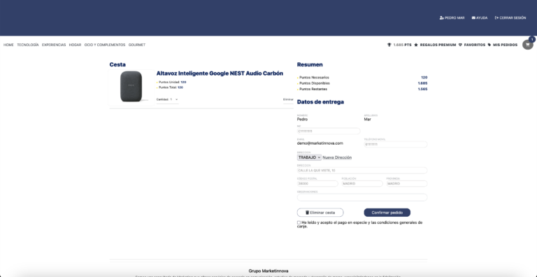 Portal de fidelazación - Carrito